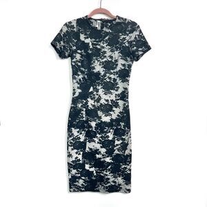 McQ Alexander McQueen Black and White Floral Print Knit  Bodycon Dress Sz Small